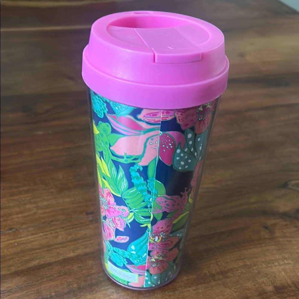 Lilly Pulitzer Pink and Blue Travel Mug